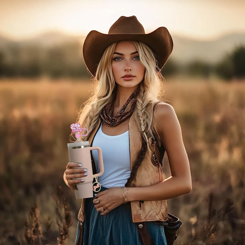 TSIMPLE Cowgirl, Cowboy Straw Cover Compatible with Stanley Tumbler - 5PCS Silicone Straw Cover and 1PCS Cute Keychain Tumbler Accessories - Cowgirl, Cowboy Gifts, Accessories, Decorations - Image 5